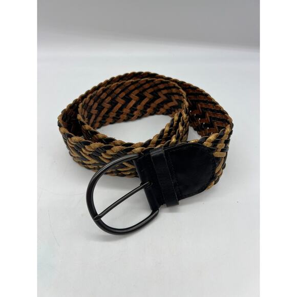 Banana Republic Genuine Leather Black Gold Woven Braided Wide Belt XS Adj. - Picture 5 of 7